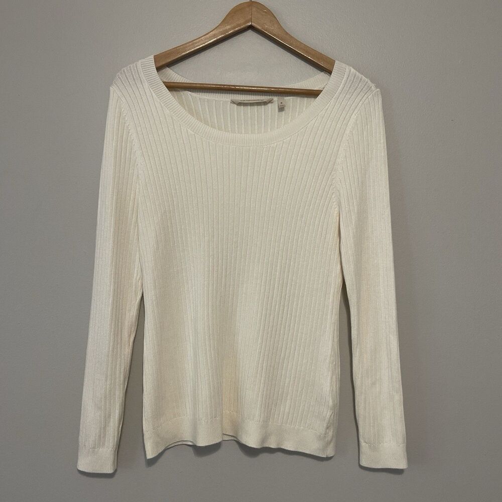 Soft Surroundings Ribbed Sweater M Cream Ivory Classic Casual Office Minimalist